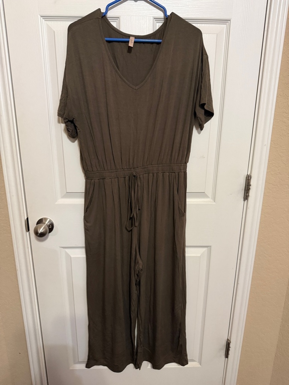 Everyday V-Neck Short Sleeve Jumpsuit - Olive